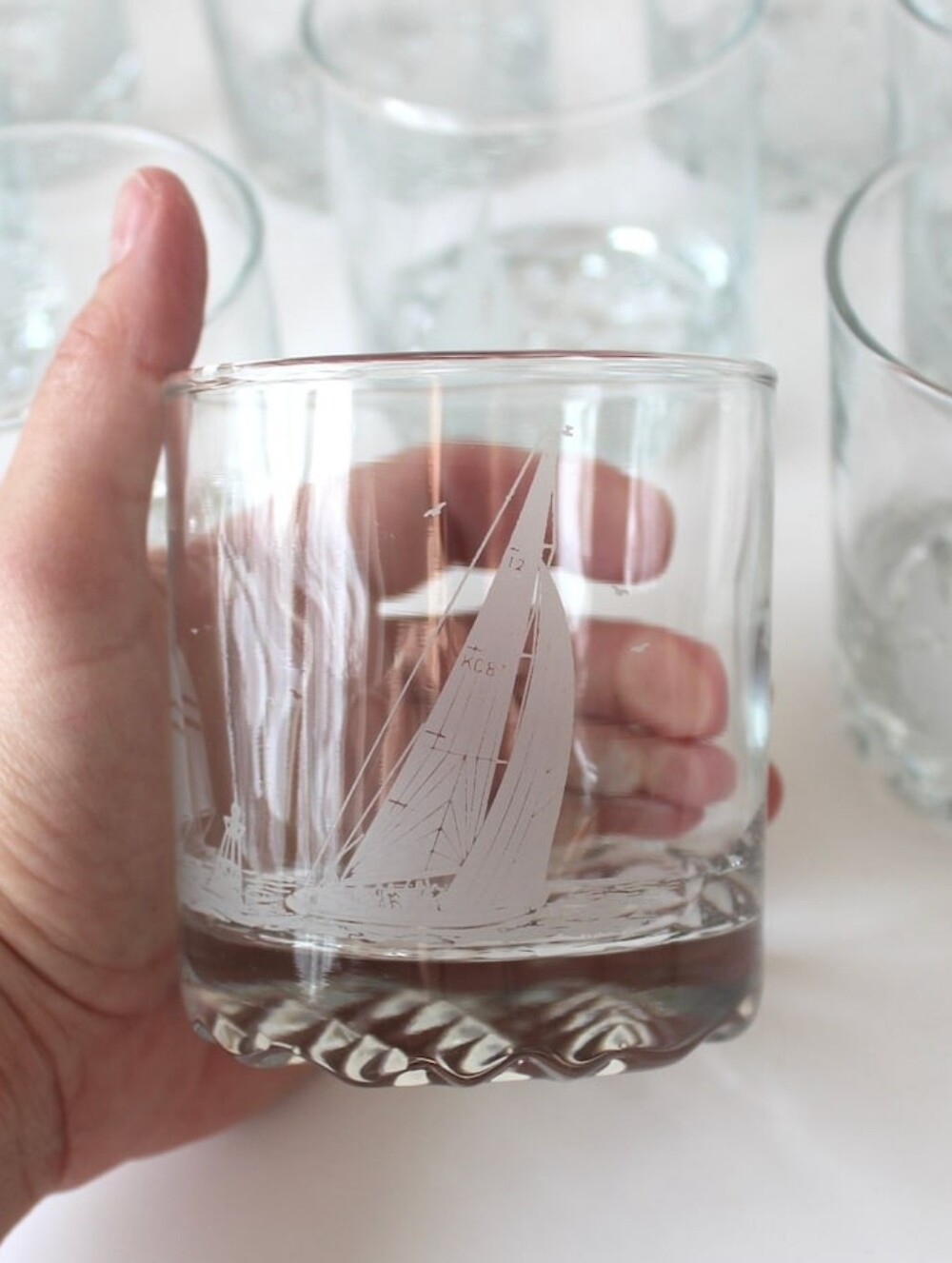 Set Of 4 KC87 Sloop True North Whiskey Glasses, Low Ball Rocks, Cocktail 1970's